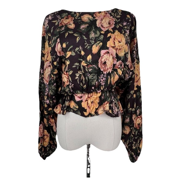 NEW Olivaceous Peplum Shirt Women's S Small Purple Floral Long Sleeve - Picture 9 of 10